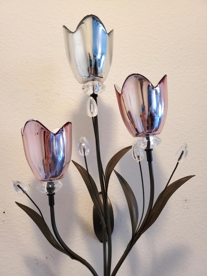 Mikasa 3-Light Wall Sconce Fuchsia and Silver Floral Design & Crystal Accent Box - Image 4 of 4