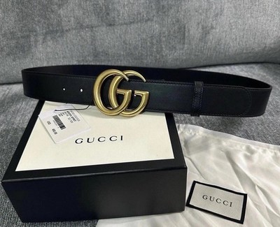 Authentic Gucci Black Leather GG Belt, Size 105cm Women 12-14