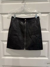 PU Black Faux Leather Women Mini Skirt with Front Zipper Closure BodyCon Y2K