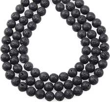 80Pcs Polished 10Mm round Natural Lava Gemstone Loose Beads with Stretch Cord fo