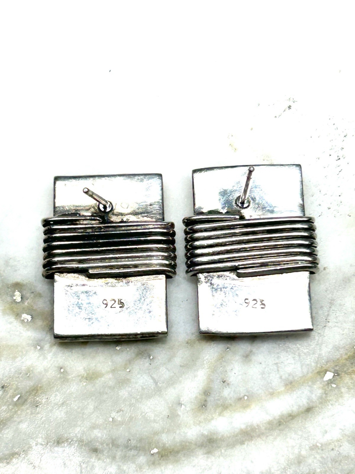 Vintage Sterling Silver Rectangular Banded Post E… - image 4