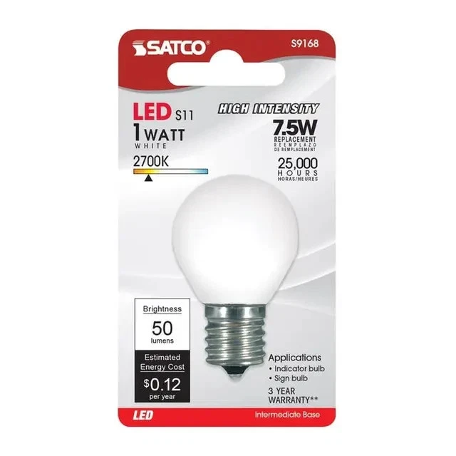 Satco S9168 - 1 Watt LED S11 Decorative White Light Bulb - E17 Base (2 or 6 PK) - Image 2 of 4