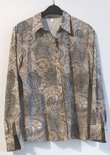 Erfo Damenbluse braun/grau/beige mit Strasssteinchen Grösse 38