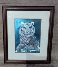 Foil Artwork Framed Tiger Shiny Animal Wall Hanging Animal Vintage - Used Read