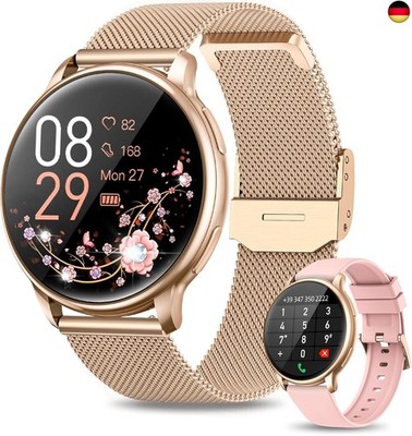 RUXINGX Smartwatch Damen mit Telefonfunktion 1.32'' HD Voll Touch Screen,