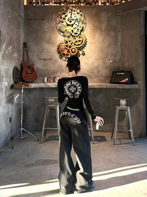 American Style Long Sleeve round Neck Slim Fit Casual Pants Set Letter Print Ela