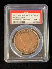 RARE 1971 Sport Magazine Coins Rod Laver BRONZE PSA 9 MINT (Pop 1 Only 1 Higher)