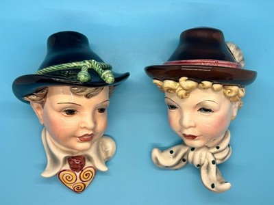Art Deco Wien Keramos Ceramic Art Masks   Lot of 2 Boy & Girl!