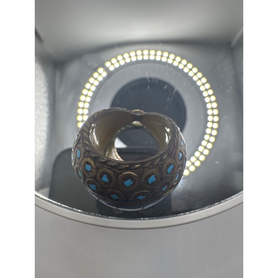 Geometric Inlay Ring Turquoise Mosaic Dome Statement Ring Boho Brass Inlay Geometric Band ...