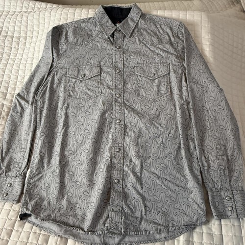 TM Exposure Mens Western Cowboy Shirt Gray Paisley Long Sleeve Pearl Snap M - Picture 6 of 10