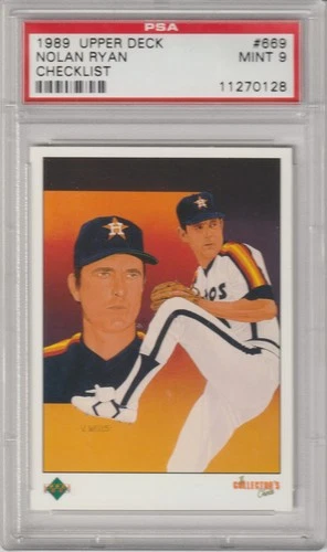 1989 UPPER DECK CARD #669 NOLAN RYAN CHECKLIST - PSA 9 - BASEBALL TRADING CARD