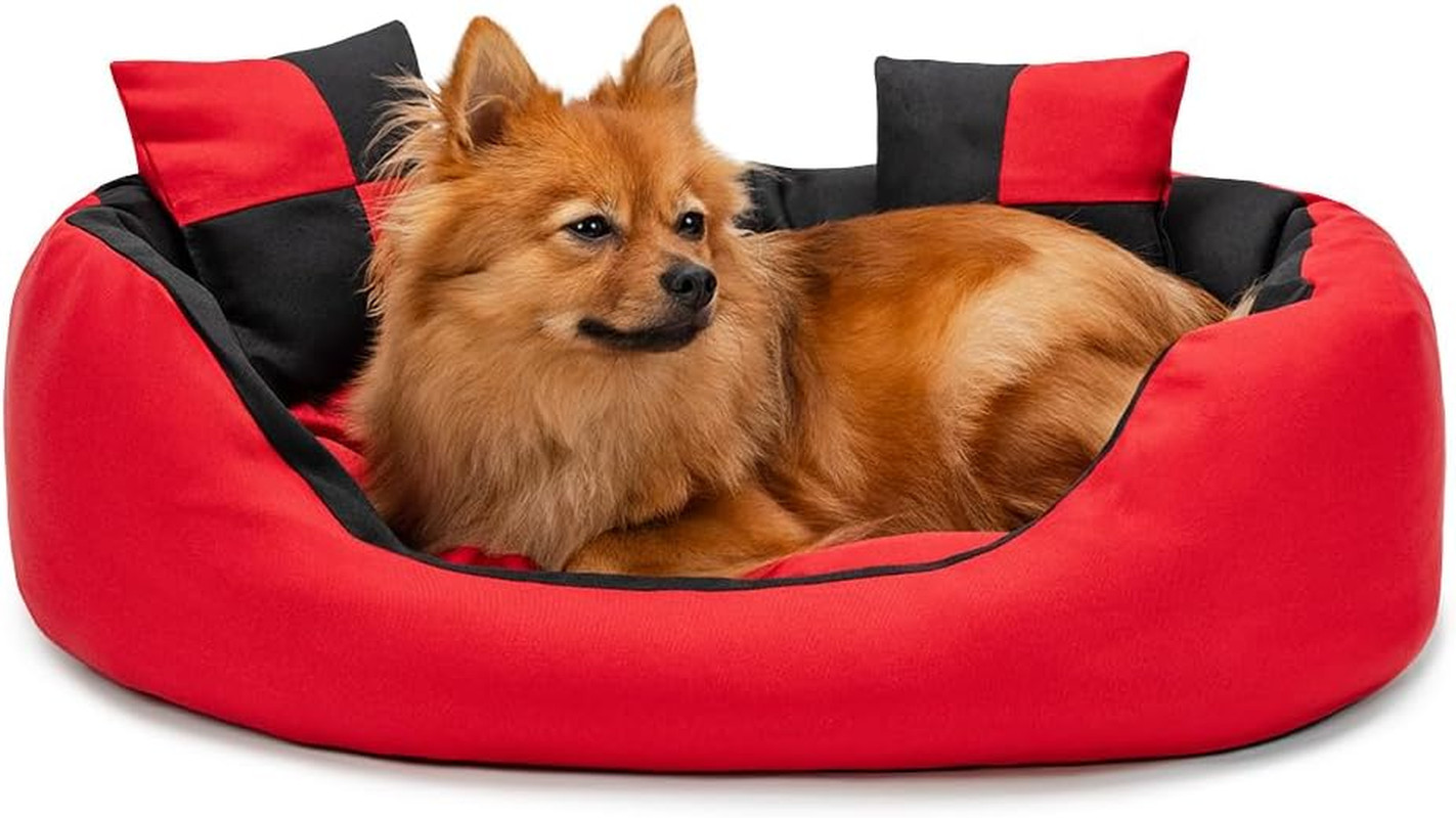 4 in 1 Lettino per Cane (S) 65x50 cm Rosso/Nero | Cuccia Reversibile Lavabile