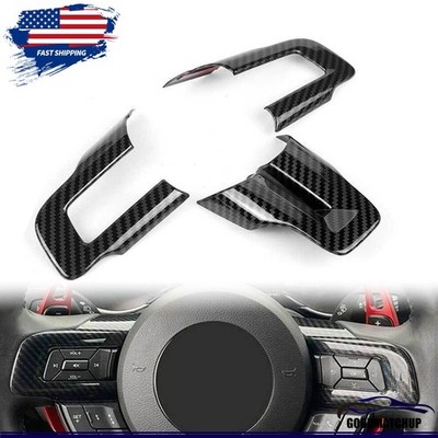 Carbon Fiber Black Steering Wheel Cover Trim Interior For Ford Mustang 2015-2022