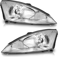 2000-2004 Ford Focus Headlight Assembly Pair Chrome Clear Halogen L+R Pair