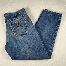 Carhartt Jeans Mens 38x30 Blue Denim Relaxed Fit Straight Leg Workwear