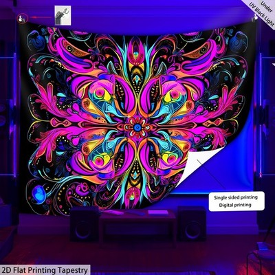 2D Flat, 2D Flat Printing Tapestry - 1pc Colorful Mandala Pattern - Glow In The