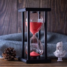 Hourglass Timer with Red Sand, 30 Minute Wooden Frame Sand Timer, Creative Ha...