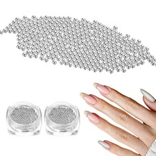 2pcs Nail Art Beads 0.06" Mini Metal Caviar Nails Beads Ball for DIY, Silver
