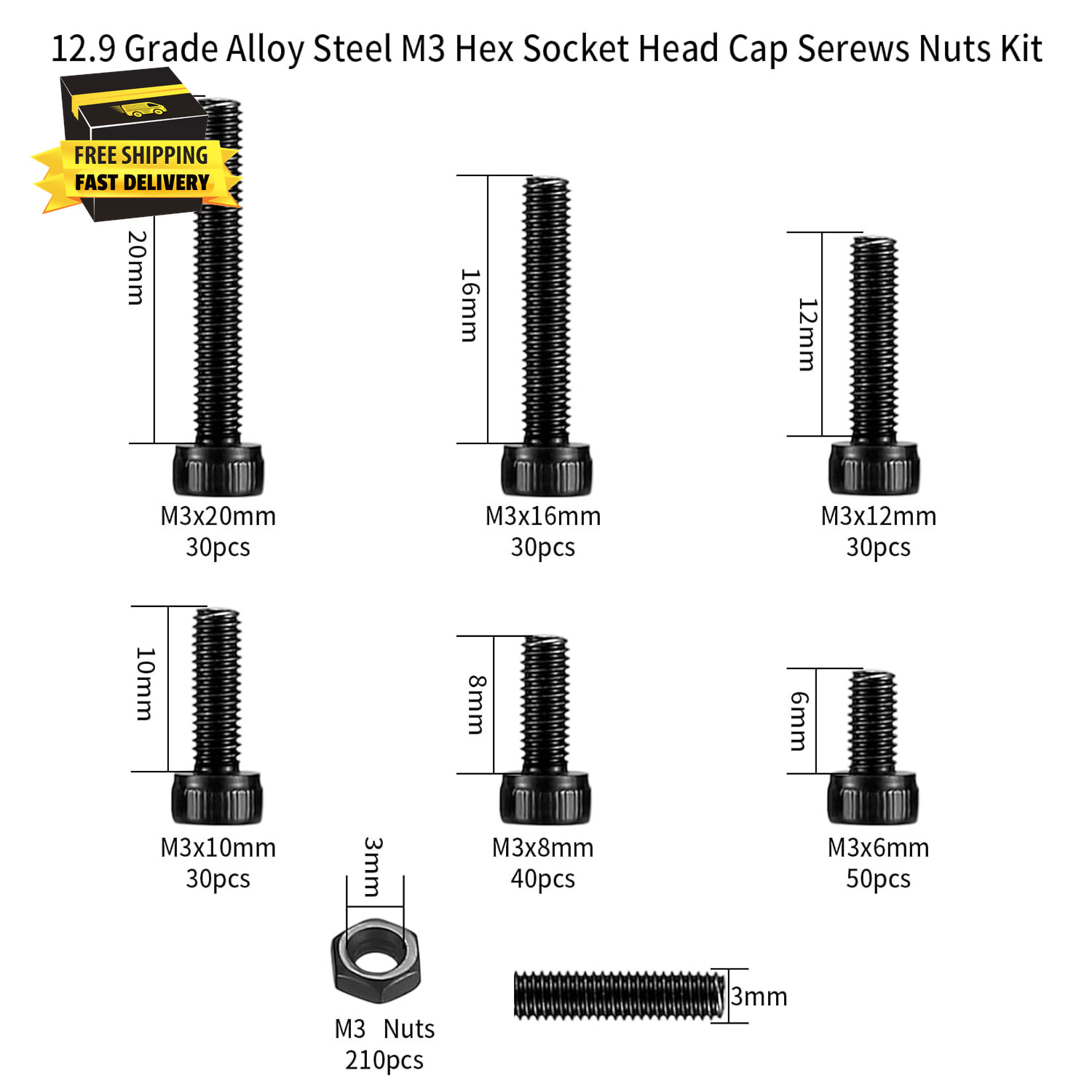 Small Metric Screws and Nuts, 420 Pcs Hex Socket Head Cap Screws and Nuts Assort