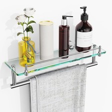 Bathroom Towel Rack Glass Shelf With Bar 16-inches Chrome Polished Shelves