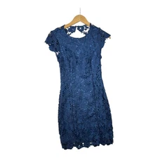 Lulus Floral Lace Fairytale Open Back Mini Dress size XS Blue