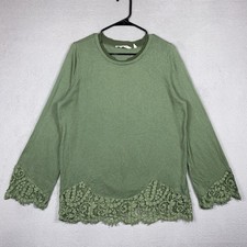 Soft Surroundings Wool Cashmere Lace Sweater Women’s Green Bell Sleeve Fairycore