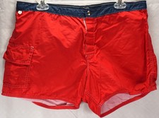 VINTAGE SUN BRITCHES SWIM SHORTS TRUNK SHORT RED BLUE USA MADE 80'S SIZE 35
