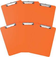 Plastic Clipboards 6 Pack, A4 Orange Clip Board 8.5X11 for Classroom, Students,