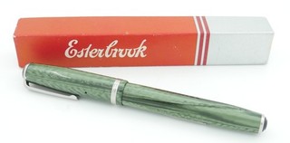Esterbrook J Green Pearl & Chrome Fountain Pen In Box 2968 Broad Nib 1950's