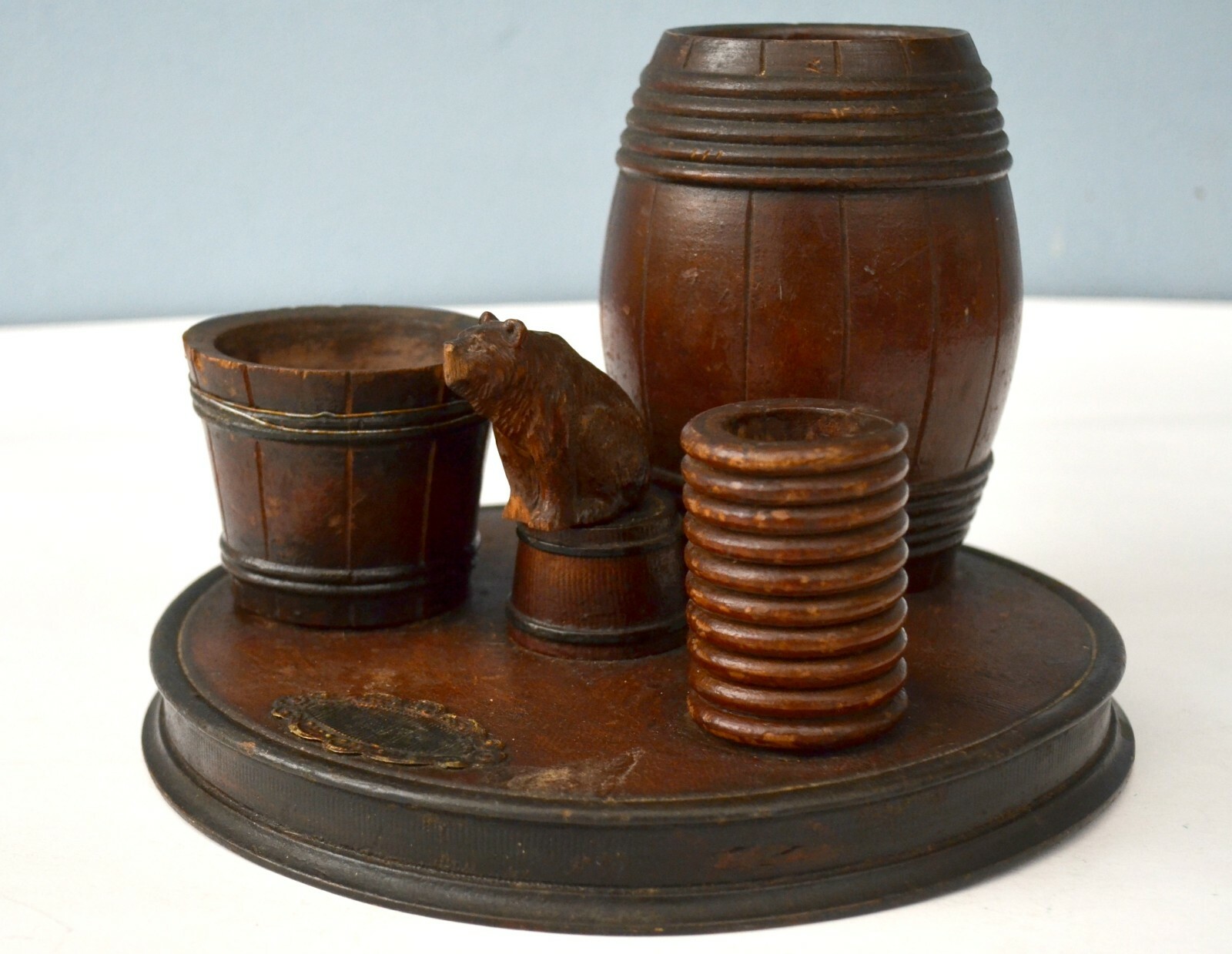 Black Forest Cigarette and Matches Holder Carved Wood Match Striker