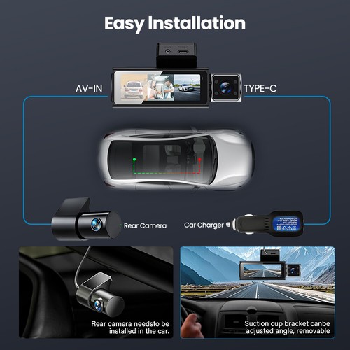 4K+1080P*2 3 Channel WiFi Car Dash Camera Front Rear Inside Dashcam DVR Recorder - Picture 12 of 16