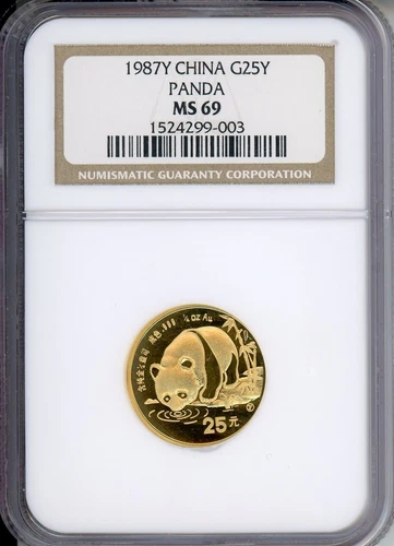 1987-Y GOLD PANDA 1/4 Oz. NGC MS69 25-Y CHINA 25Yn 25 YUAN G25Y Older Holder !!