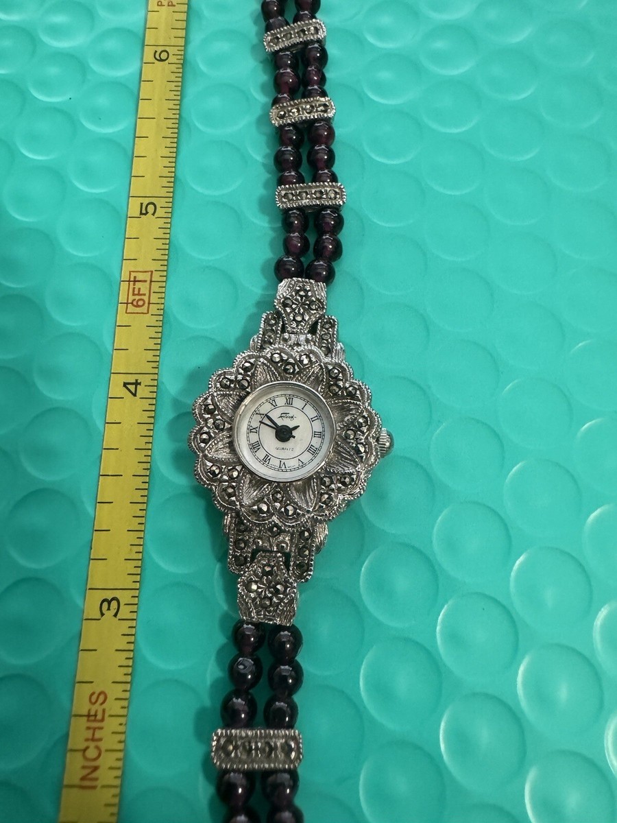 FABERGE SILVER MARCASITE RED BEAD WATCH BAND LADIES | eBay
