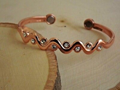 Pure Copper Magnetic Bracelet - Arthritis Pain Therapy Cuff W/ Cubic Zirconia
