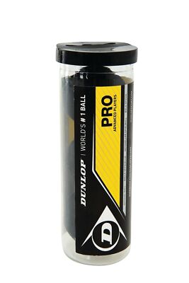 DUNLOP PRO Squash Balls Tube of 3 Double Yellow Dot Competition Balls 40mm