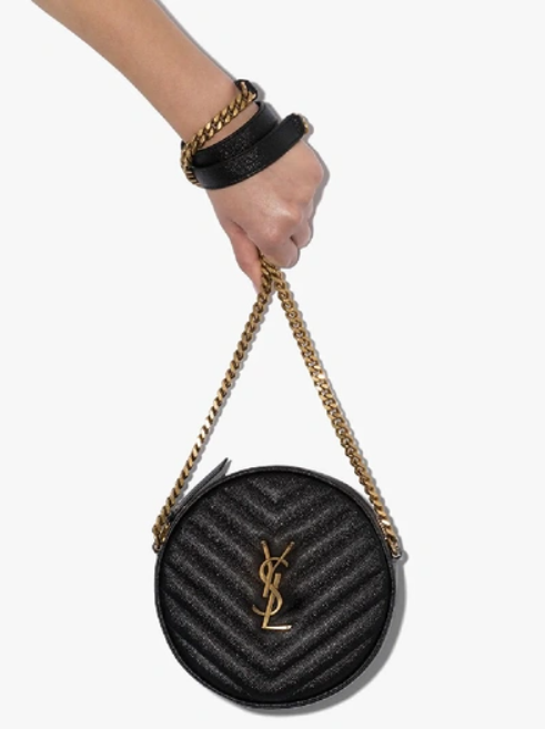 NUOVO** Borsa Saint Laurent Vinile Rotonda Trapuntata Grain de Poudre Tracolla Nera