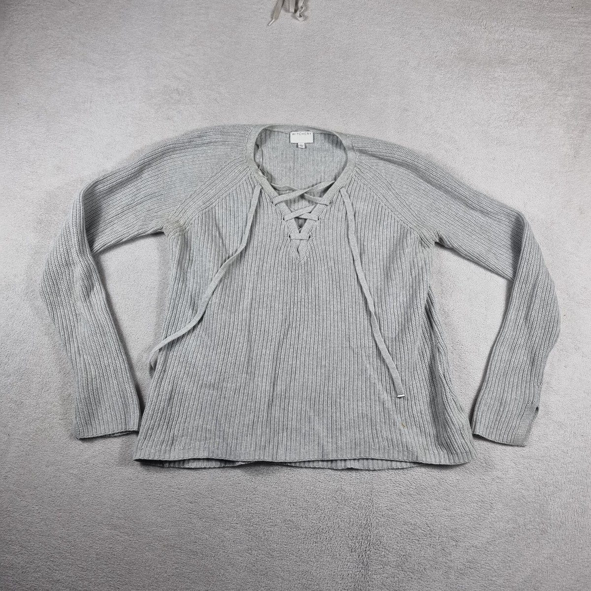 Witchery Womens Sweater Jumper Size L Large Grey V-Neck Long