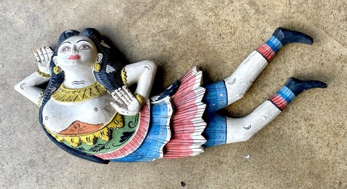 Pr Colorful Hand Carved & Painted Wood Women Wall Plaques; Indonesia, 20+" Long - Picture 3 of 21