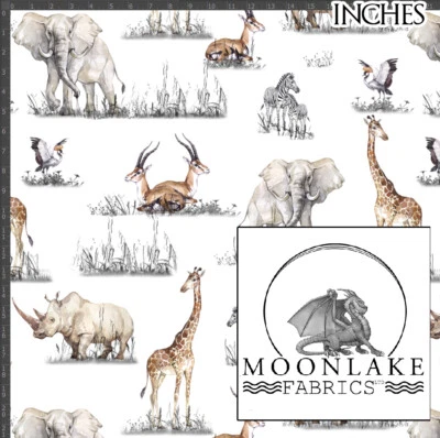 MOONLAKE FABRICS Animals On Safari Repeat 100% Quality Cotton Poplin Fabric *Exclusive
