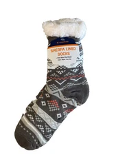 Sherpa Lined Warm Cozy Slipper Socks Gripper Bottom | Gray Pink ONE SIZE UNISEX