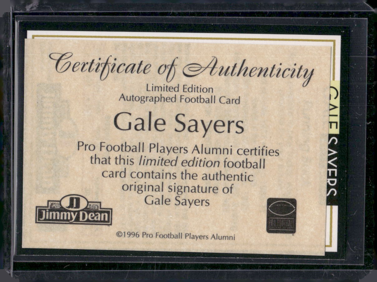 1996 Jimmy Dean AllTime Greats 3 Gale Sayers Mail Away Autographs eBay