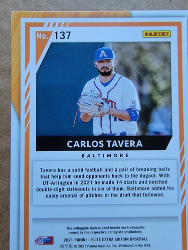 Carlos Tavera 2021 Panini Elite Extra Edition Aspirations Baseball Card 013/249 - Picture 7 of 10