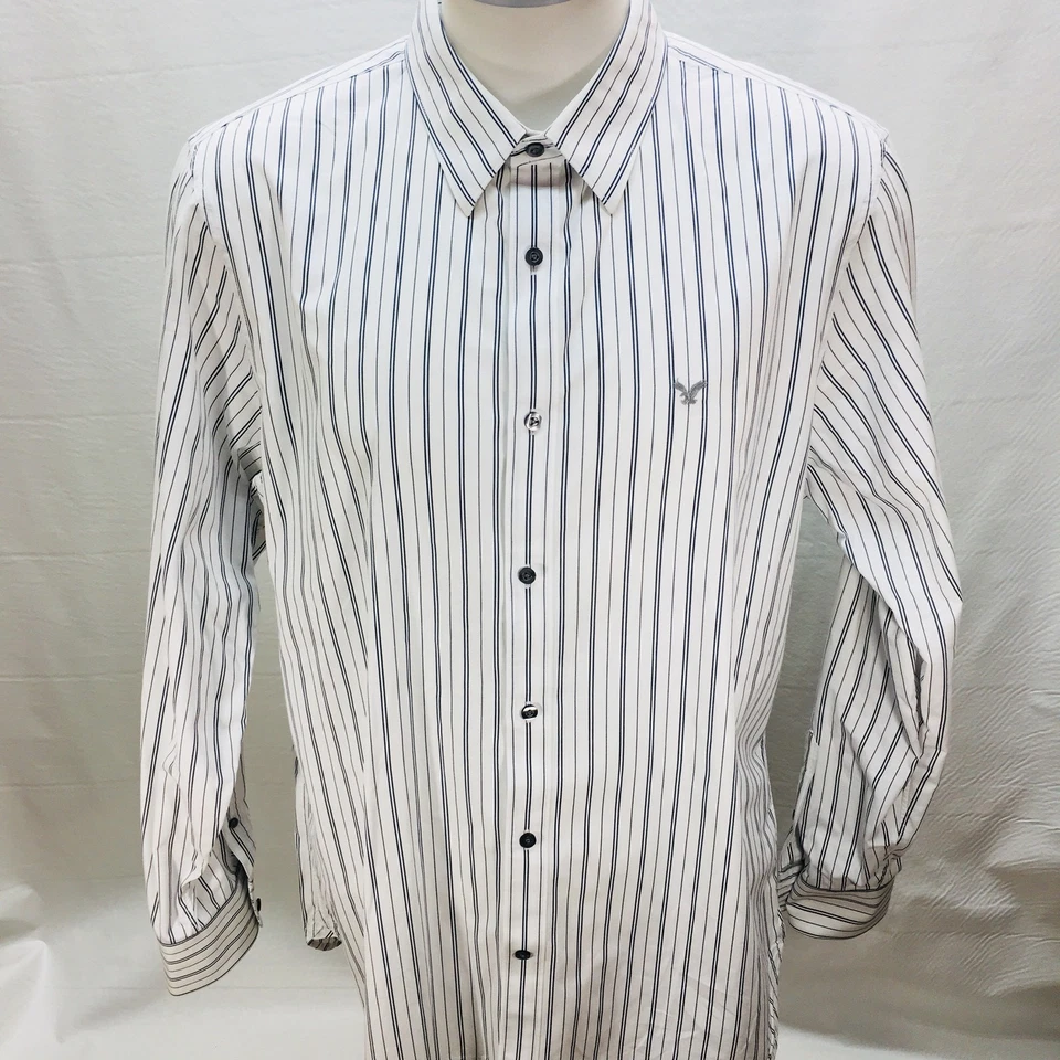 Camisa American Eagle Outfitters de Colección Calce Para Hombres 2XL XXL Manga Larga Gris Rayas F1 Foto 2 de 4