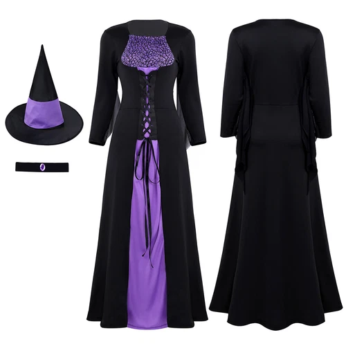 Women's Halloween Wicked Witch Theme Cosplay Costume Outfit Purple Classic Dress - Imagen 4 de 45