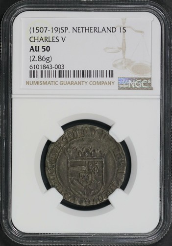 (1507-19) Spanish Netherlands Charles V Silver 1 Stuiver (2.86g) NGC AU-50 - Picture 1 of 2