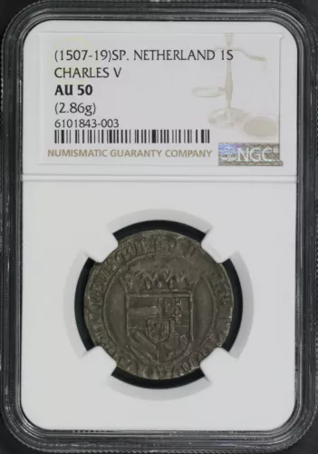 (1507-19) Spanish Netherlands Charles V Silver 1 Stuiver (2.86g) NGC AU-50