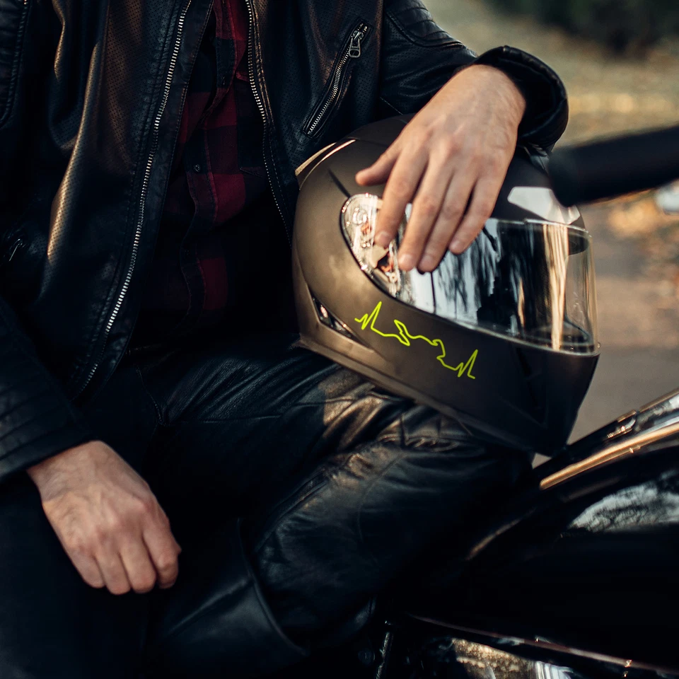 2er Set Bike Aufkleber Herzschlag Neon Gelb 12x3cm Motorrad Auto Helm K158 - Bild 4 von 4