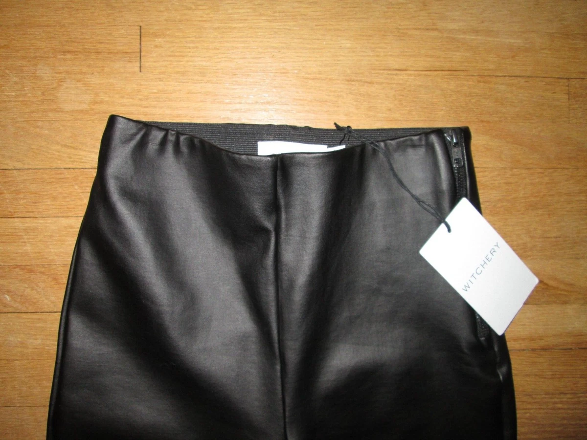 WITCHERY Black Vegan Leather Coated Ponte Side Zip Leggings Size 6