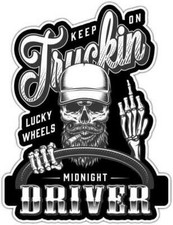 Keep On Trucking Truck Driver Skull Car Bumper Window Sticker Decal 3.9"X5"