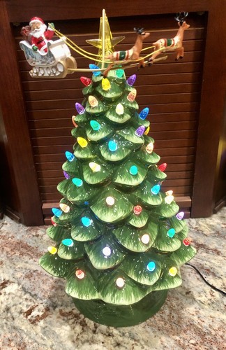 Mr. Christmas 16" Animated Ceramic ceramic Tree with Rotating Santa in Sleigh - Picture 2 of 7